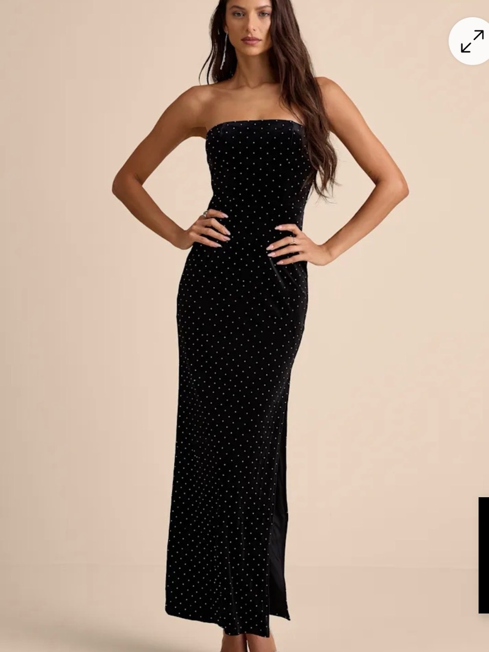 Lulu's Black Strapless Velvet Maxi Dress with Sparkling Dots